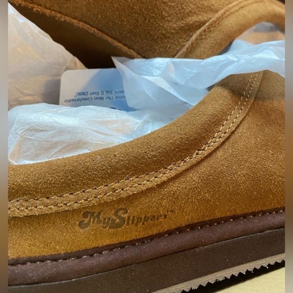 MySlippers Men's Slip-On Slippers, Size 8, Chestnut Brown, New in Original Box - Picture 4 of 16
